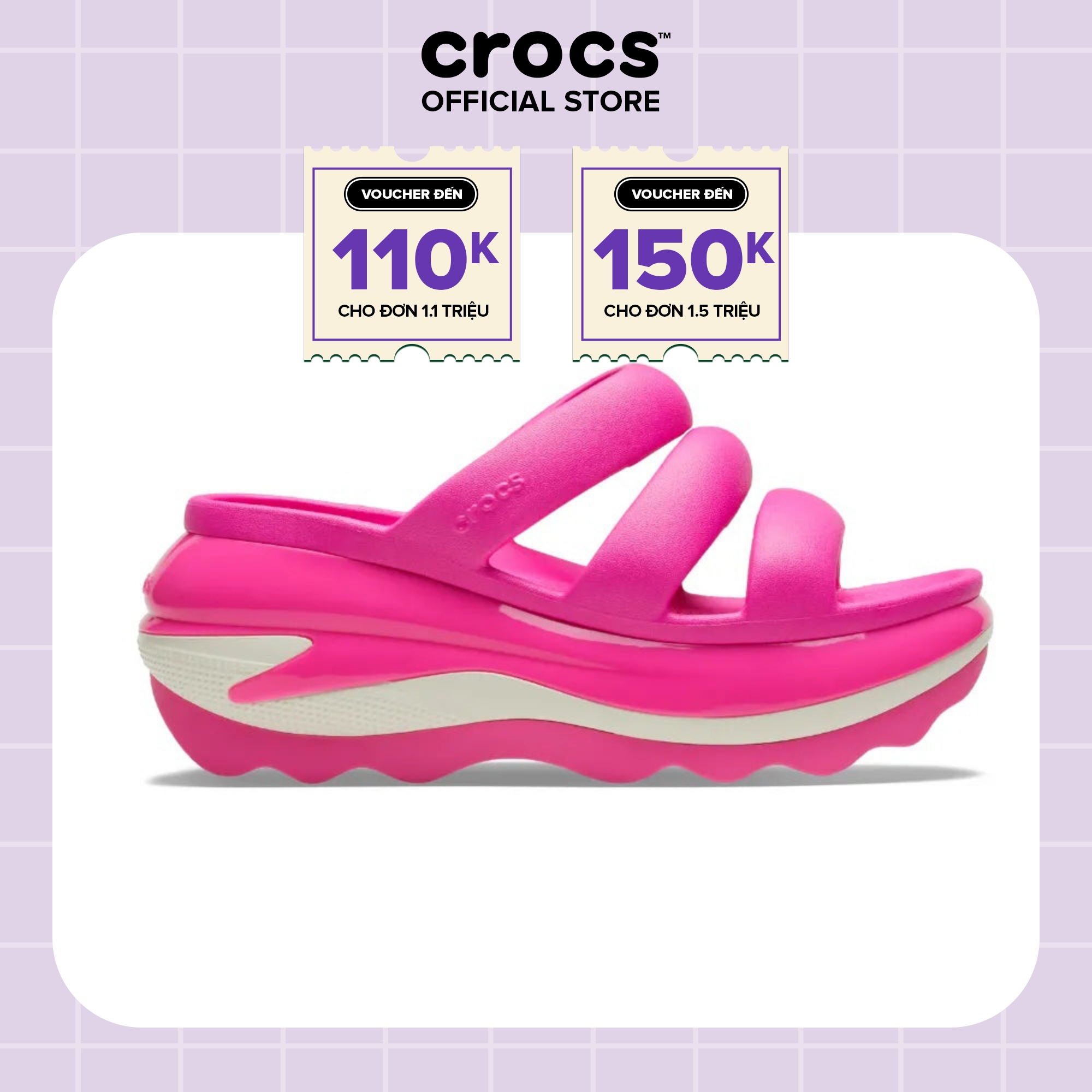 Dép quai ngang Unisex Crocs Mega Crush Triple Strap - Pink Crush