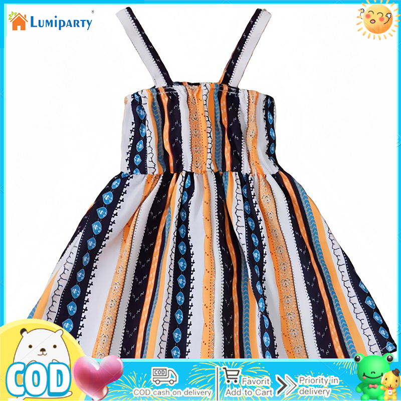 Girls Sleeveless Dress Summer Colorful Striped Printing Princess Dress Birthday Gifts For 2-6 Years Old Girls ราคา 158 บาท*ส่งฟรี