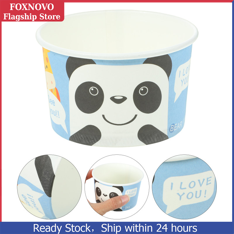 FOXNOVO 50Pcs Ice Cream Cups Disposable Dessert Cups Paper Ice Cream Bowls Paper Cups for Soup Sundaes Ice Cream