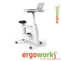 ERGOWORKS FS-V9-WH Ergonomic Pneumatic Height Adjustable All In One Desk Bike with Gravity Sensor Wheel Locks