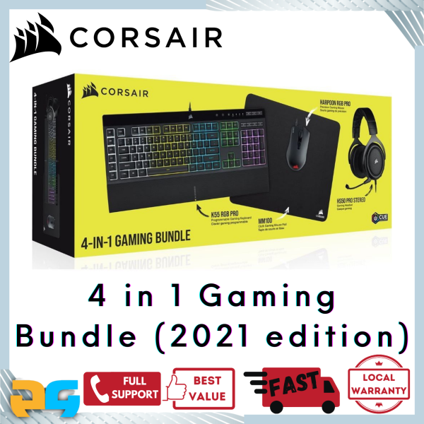 Corsair 4 in 1 Gaming Bundle (2021 Edition) K55 Pro / Harpoon RGB Mouse / HS50 Pro Headset / MM100 Mousepad Singapore