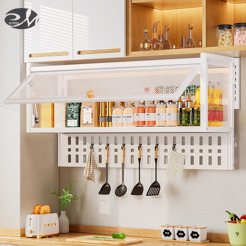 Dust-proof, non-perforated, wall-mounted, kitchen microwave oven, shelf hanging cabinet, seasoning pots and pans under the hanging cabinet, multi-functional storage cabinet ราคา 1,652 บาท*ส่งฟรี