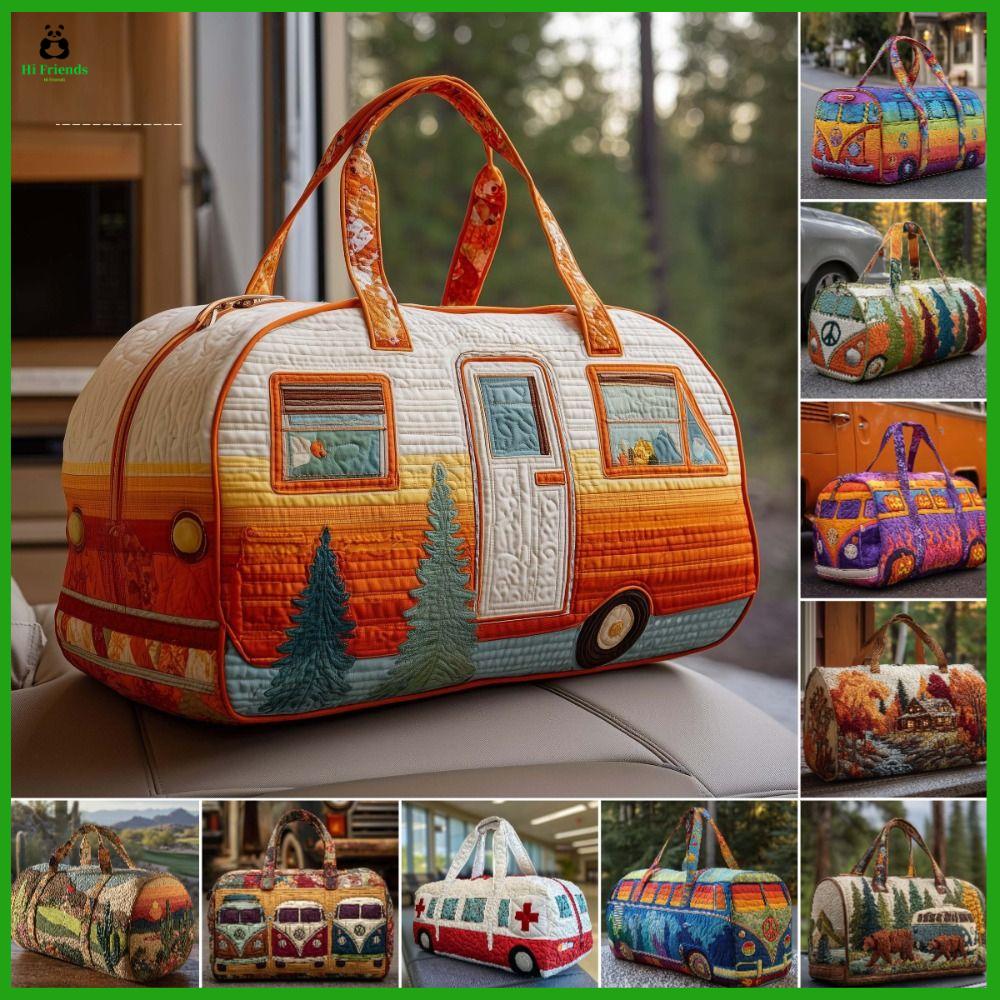 HI FRIENDS Nghệ thuật may vá 3D Túi du lịch chần bông Dây đeo có thể điều chỉnh Túi Tote Túi du lịch Retro Dung lượng lớn Túi thể thao Du lịch hàng ngày