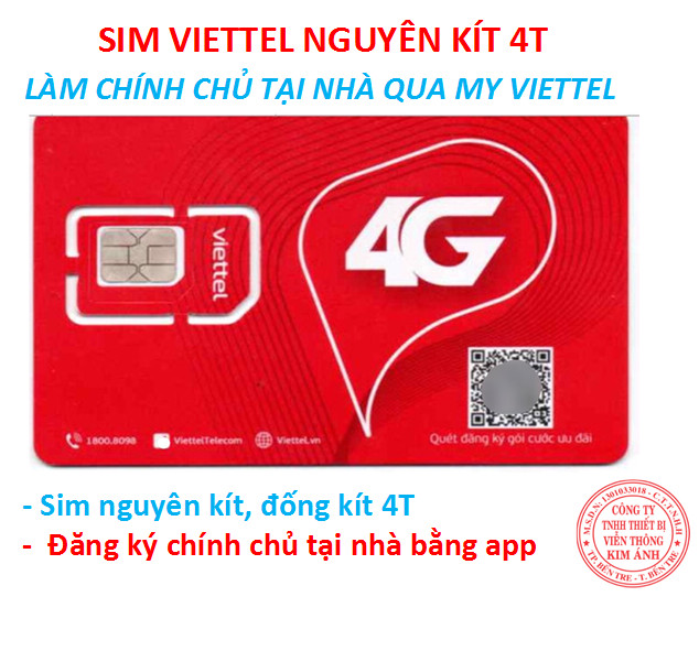 Sim  4G Viettel loại nguyên kít 4T, Sim nguyên seal đăng ký chính chủ miến phí tại nhà qua app My Viettel  FREESHIP - CHƯA KÍCH HOẠT