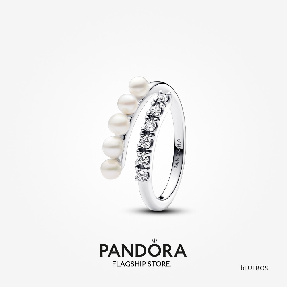 2024 Pandora Treated Freshwater Cultured Pearls & Pavé Open Ring
