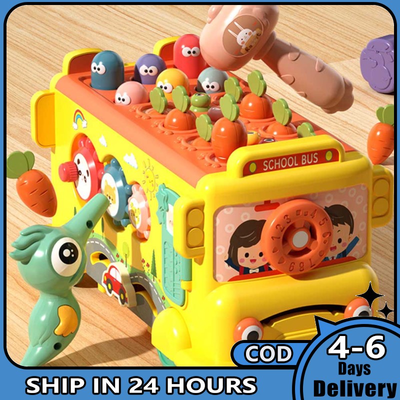 Children Bus Toys Knocking Piano Shape Puzzles Whack-a-mole Game Muti