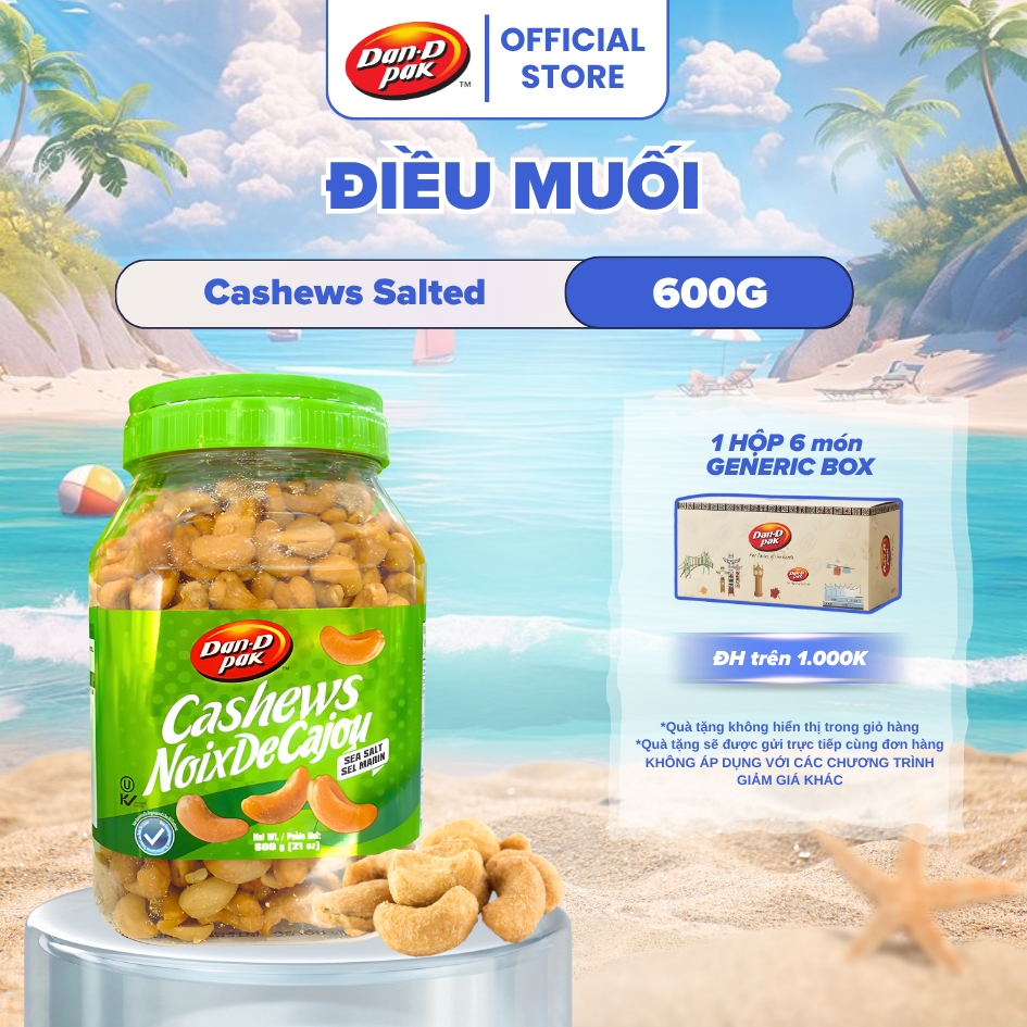 Hạt Điều Muối Tự Nhiên Việt Nam Dan D Pak I Cashews Salted I 600g
