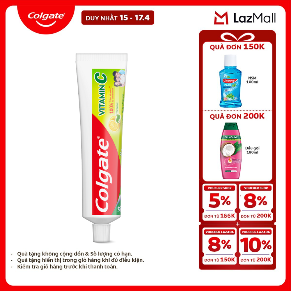 [Chỉ 15-17.4_X2 Voucher giảm đến 18%] Kem đánh răng Colgate Vitamin C thơm mát 90g