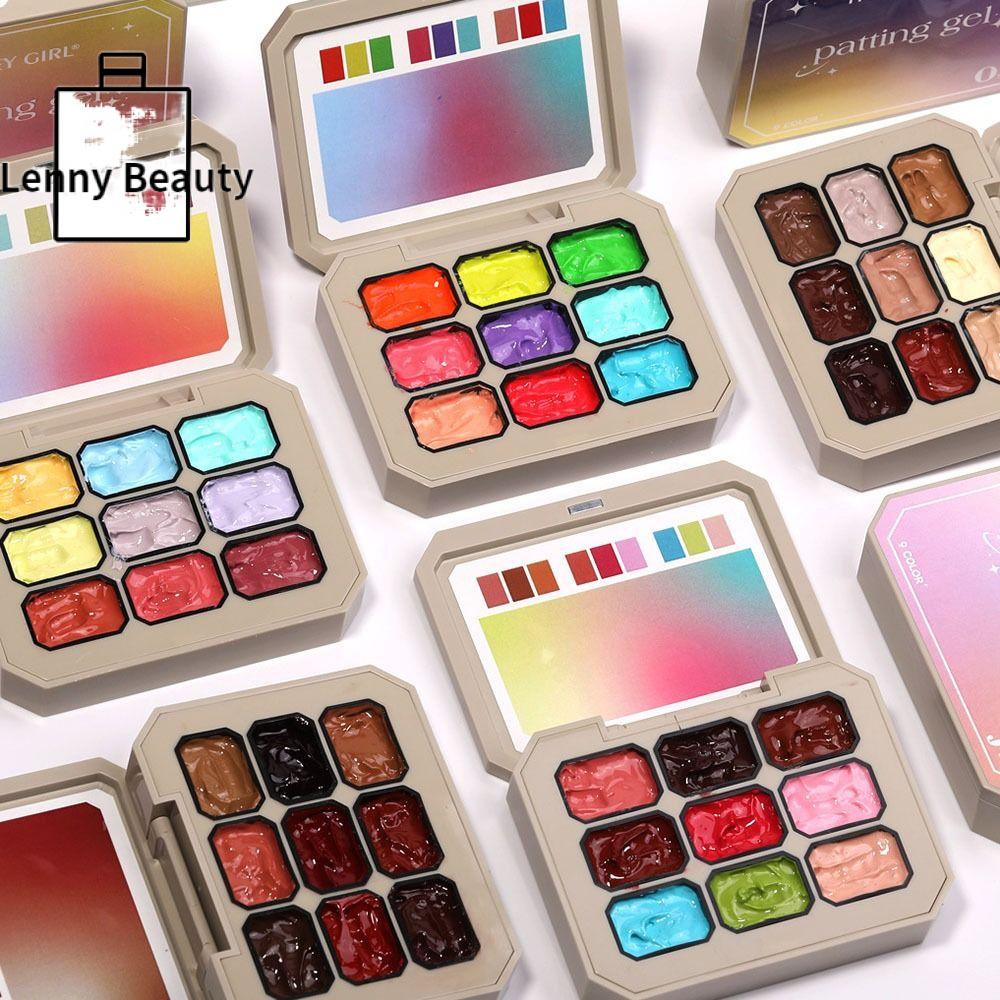 LENNY 9 màu Sơn móng tay gel ombre 4 trong 1 Pat Móng tay kiểu Pháp mini Gel nghệ thuật sơn Dụng cụ làm móng Sơn bóng Gel vẽ tranh gradient dễ dàng dành cho DIY