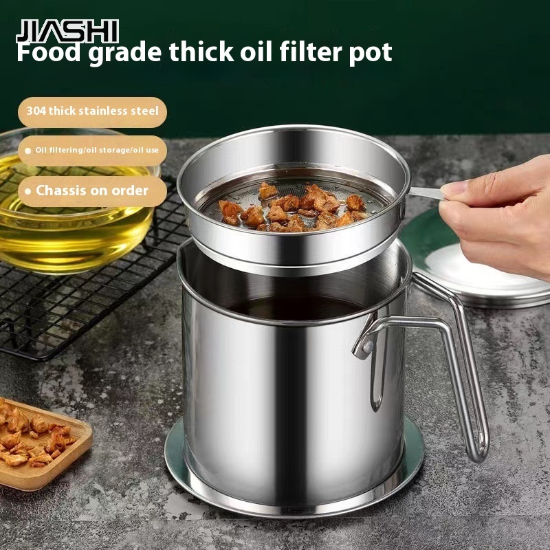 JIASHI Filter oil pot Stainless steel oil filter pot Household kitchen oil filter pot Oil tank oil bottle oil filter cup with cover