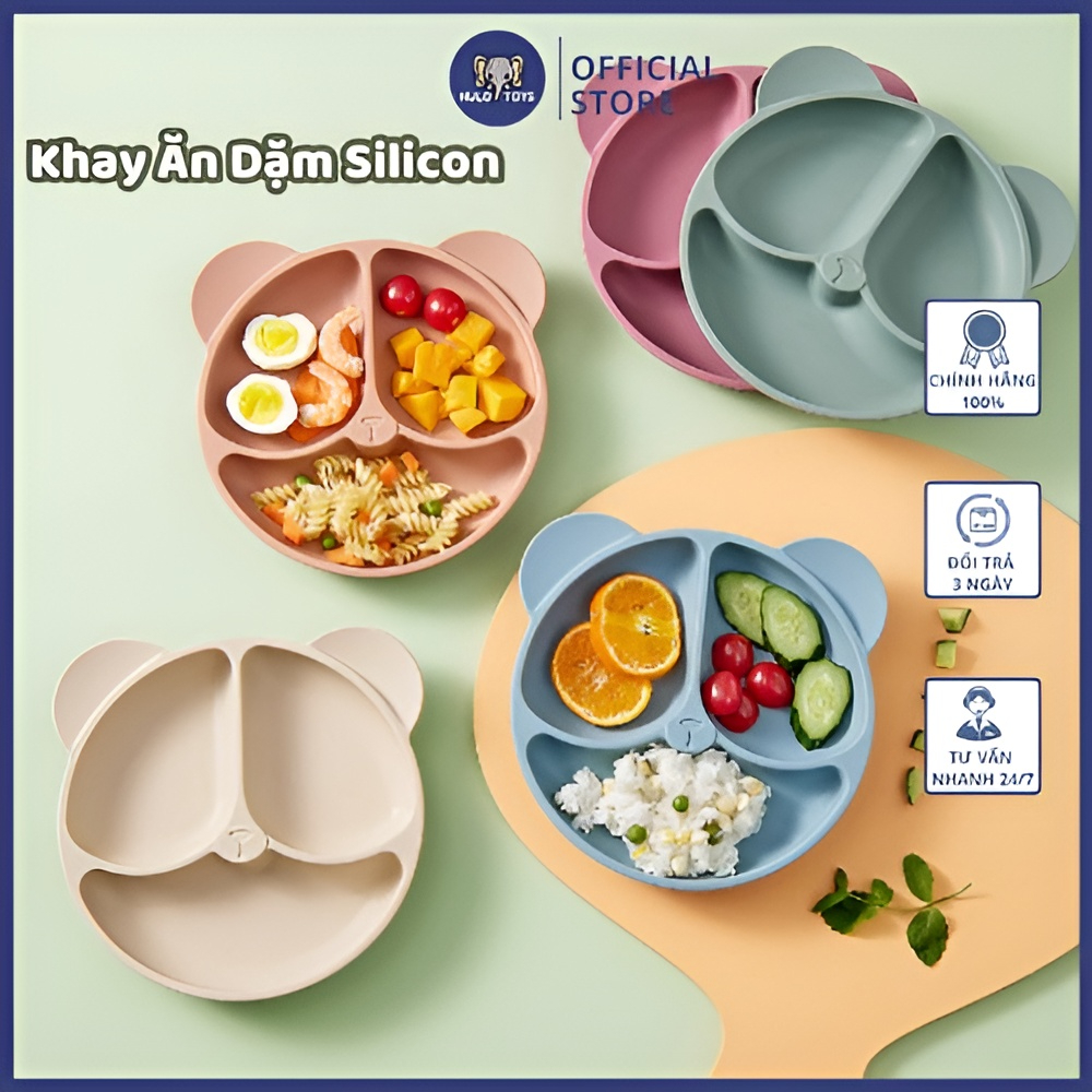 Khay ăn dặm cho bé hulo toys nhiều màu sắc - khay ăn dặm silicon, khay ăn dặm, bát ăn dặm có đế hít