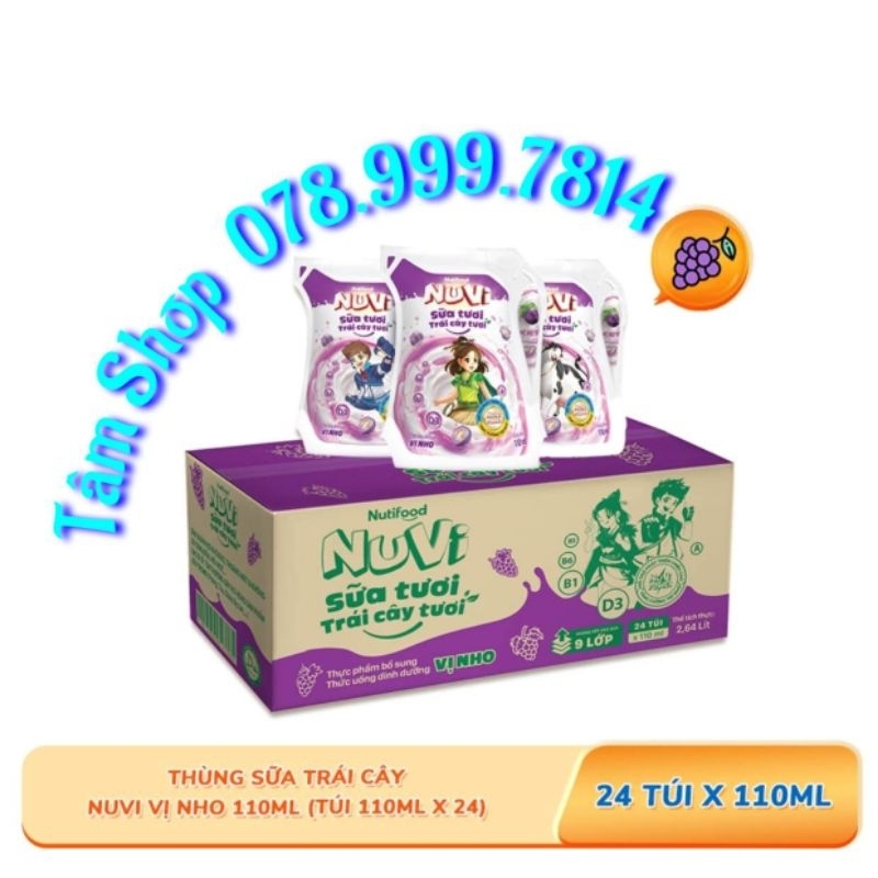 THÙNG 24 TÚI SỮA TƯƠI TRÁI CÂY NUVI VỊ NHO (TÚI 110ML)