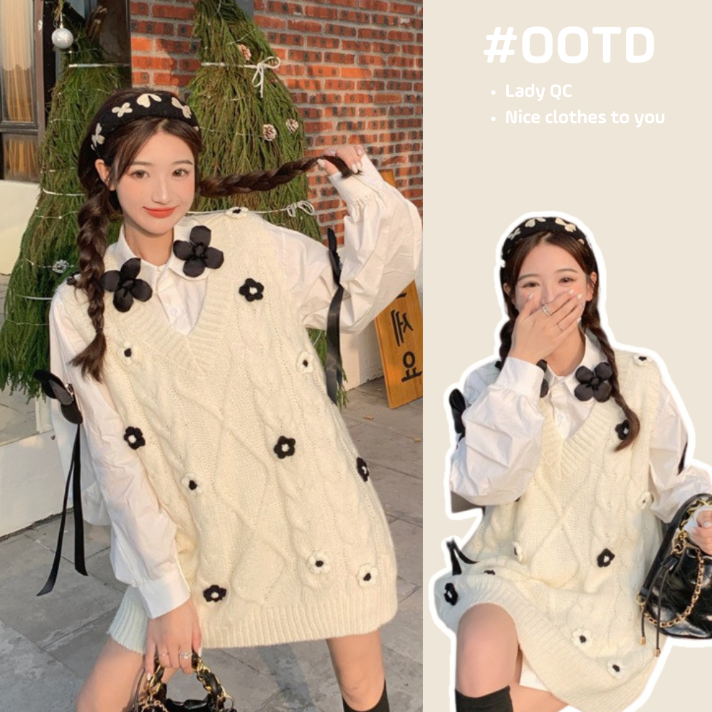 Áo gile nữ quảng châu cổ V, áo len kiểu hàn form vừa ulzzang ladyquangchau GL3