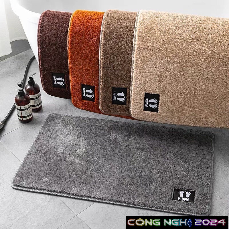 Thảm lau chân, chùi chân lông len mịn hình bàn chân chống trượt, thấm hút tốt 58x38 cm