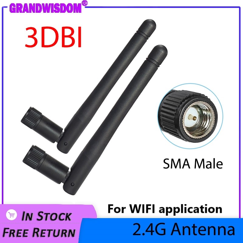Grandwisdom 1 2 5pcs 2.4G ăng-ten 3dBi SMA nam WLAN antenne ZigBee 2.4GHz anten IOT mô-đun bộ thu tín hiệu anten