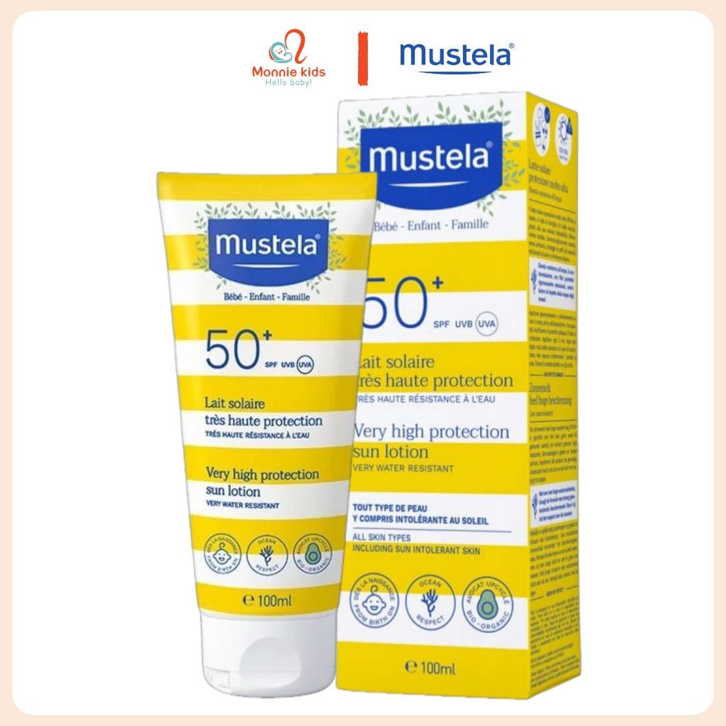 Kem chống nắng Mustela cho bé sơ sinh tuýp 100ml, kem bảo vệ da khỏi tia UV an toàn - Monnie Kids