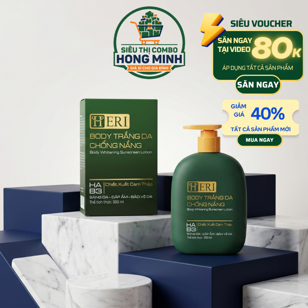 Kem Body Trắng Da Chống Nắng HA B3 Cam Thảo Dưỡng Ẩm Mịn Màng 300ml Heri (Xanh)