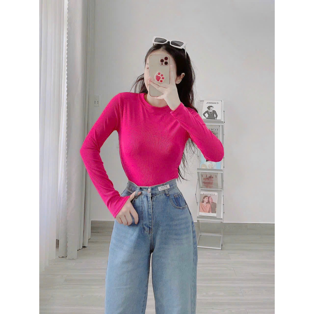 Combo 3 áo thun tăm dài tay- Áo thun nữ dài tay cổ tròn ôm body - Áo thu đông cổ tròn HiiNCloset