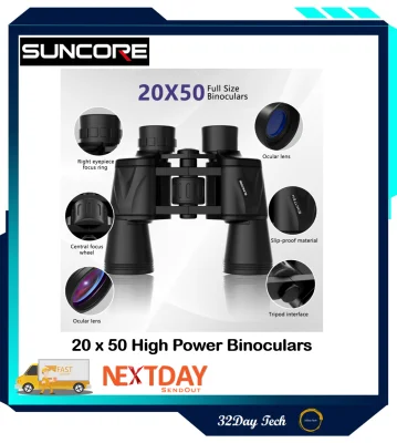 SUNCORE 20×50 High Power Binoculars for Adults,Low Light Night Vision Waterproof HD,Using BAK-4 Prism FMC Lens 20mm Large Eyepiece,Binoculars for Bird Watching Travel Hunting