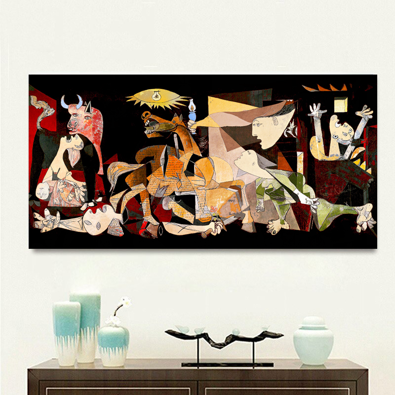 Tranh in Picasso guernica cổ điển tượng mô hình cổ điển vải áp-phích nghệ thuật tranh ghép Tấm treo tường cho đồ trang trí nhà phòng khách 1pcs không có khung hoặc gỗ bên trong khung