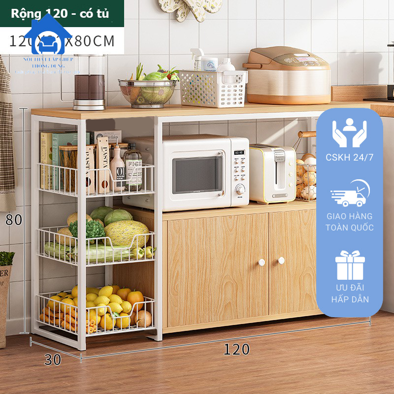 Tủ kệ để lò vi sóng và đồ dùng nhà bếp, kệ bếp rộng 120 có tủ đa năng tiện dụng