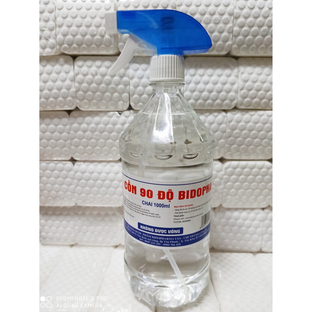 Cồn Bidopha có vòi xịt 90 độ chai 1 Lít - Cồn trắng 90 độ Bidopha chai 1000ml có vòi xịt tiện lợi