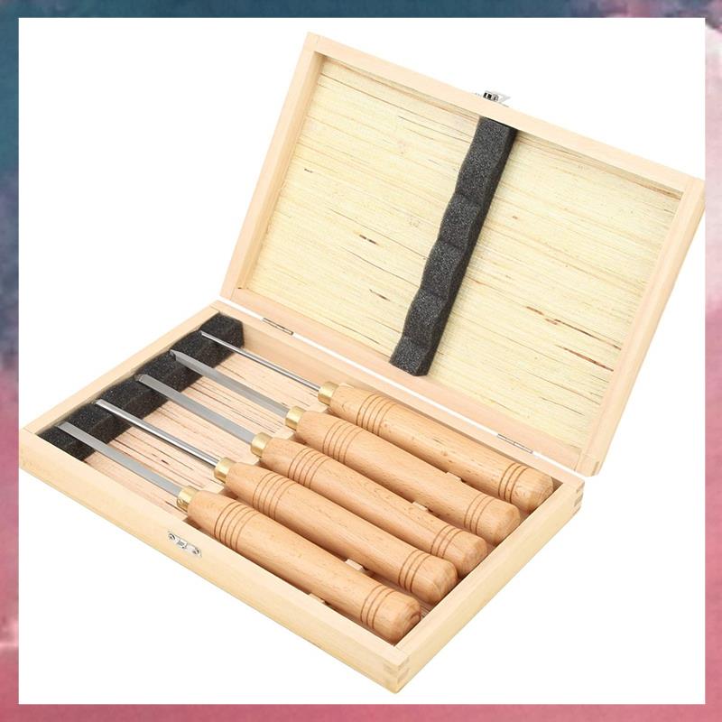 (RNDO) Woodworking Tools Lathe Set,Wood Turning Tools,Lathe Chisel Set 5 Piece Set for Hardwood Handles High-Speed Steel