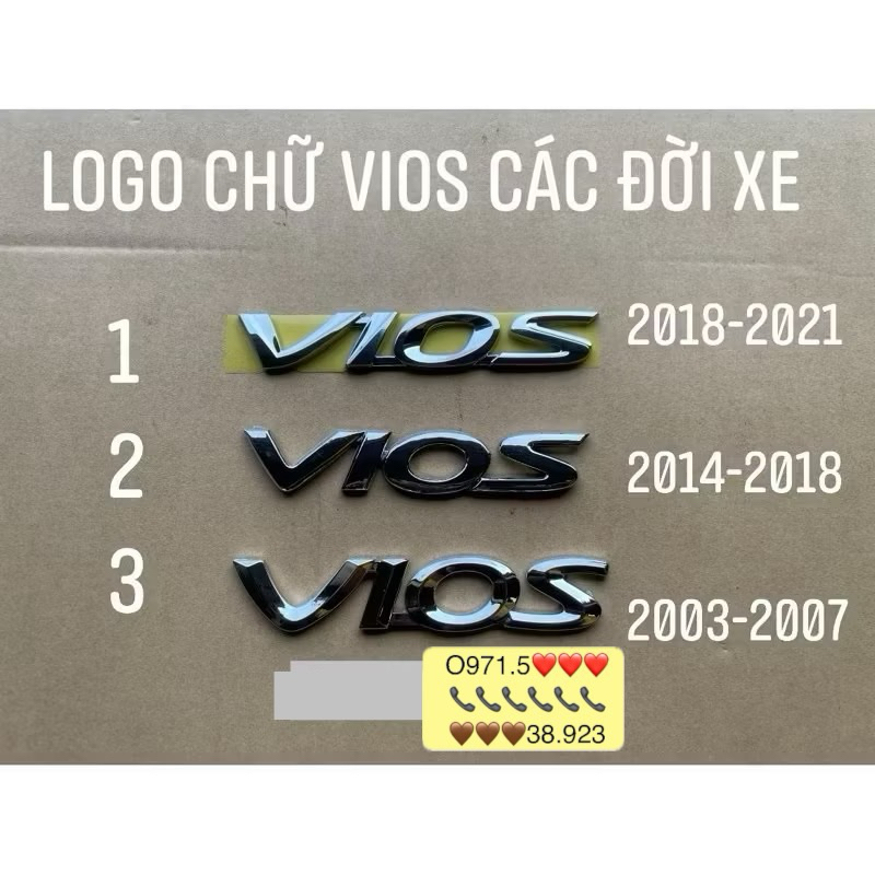 bộ logo chữ nổi VIOS dán đuôi xe phù hợp các đời xe.