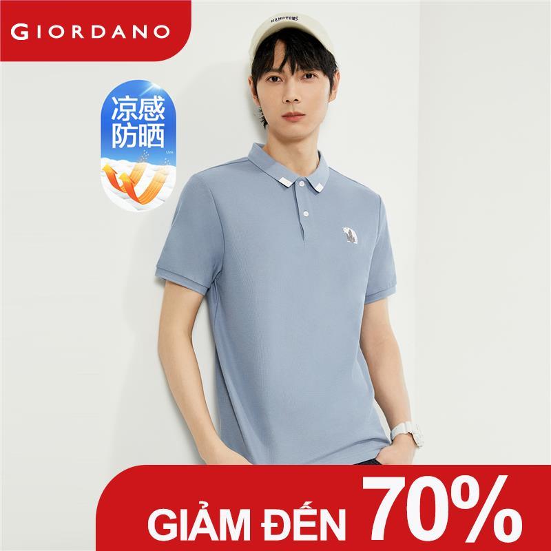 GIORDANO Nam Áo Sơ Mi Polo Đá Làm Mát Chữ Tương Phản Cổ Áo Sơ Mi Polo Tay Ngắn Thời Trang Áo Sơ Mi Polo 01014397