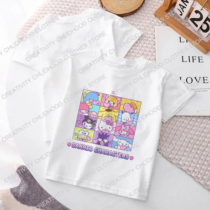 Sanrio Kuromi Children T-Shirt Hello Kitty Y2K Clothes Kawaii Anime Funny Cartoons Kid Boy Girl Tee Shirts Fashion Casual Tops - 7