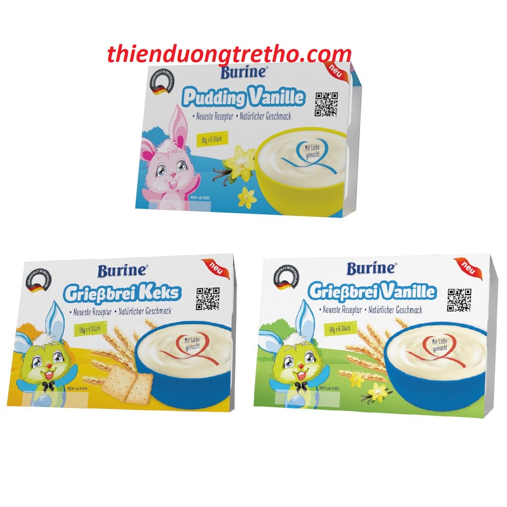 Cháo sữa Burine Vani Và Bích Quy Và Pudding Vani cho bé từ 6 tháng mở hũ ăn ngay