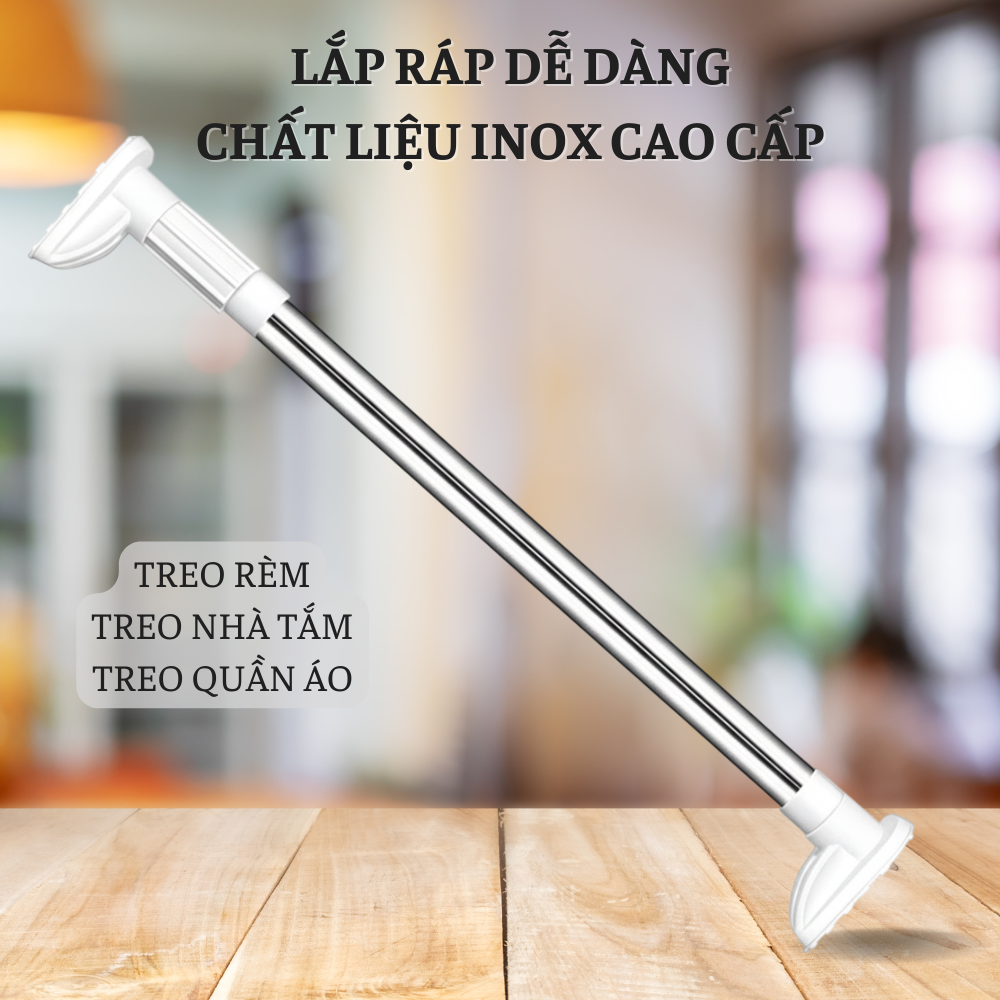 Thanh Treo Đa Năng Không Khoan Tường – Thép Không Rỉ – Treo Rèm, Treo Quần Áo, Treo Nhà Tắm (Mã 08)