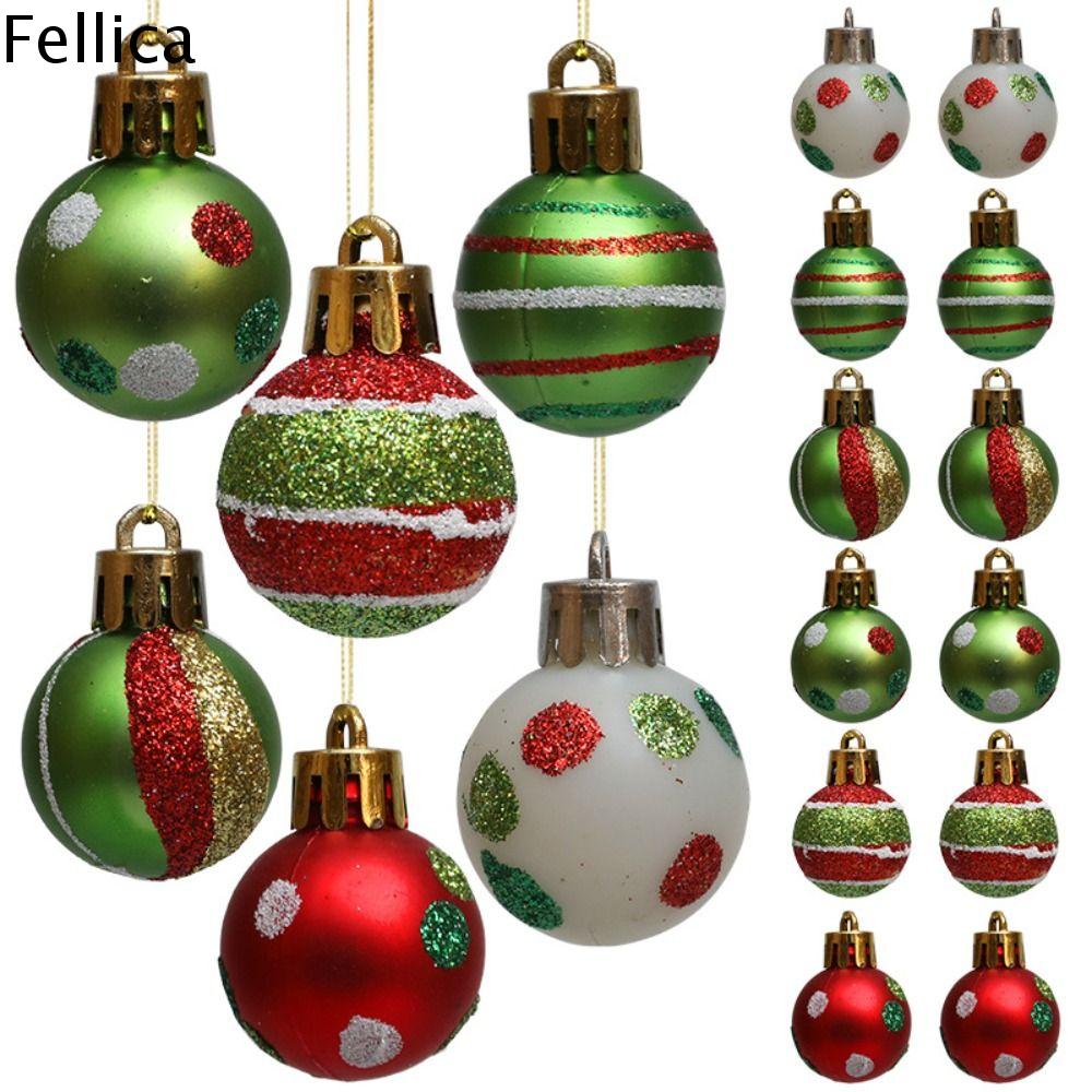 FELLICA 24pcs 3cm dây chuyền bóng giáng sinh lấp lánh Chống vỡ Sơn Bóng Treo Cây giáng sinh Sáng Tạo Đỏ Xanh Đồ trang trí Cây giáng sinh Trang trí Giáng sinh vui vẻ