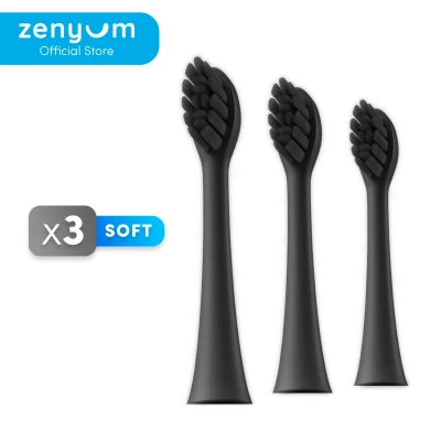 ZenyumSonic 3-Pack Replacement Brush Heads - Matte Black/White/Pink for Electric Toothbrush (33,000 Sonic Vibrations/ 3 Modes: Whitening, Gentle & Deep Cleaning/ Good for Braces & Teeth/ Soft Bristles)