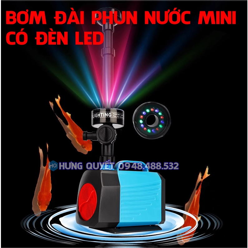 Máy bơm có đèn Led màu tạo cảnh quan đài phun nước mini sân vườn tiểu cảnh trang trí non bộ vòi phun nấm sen tạo mưa