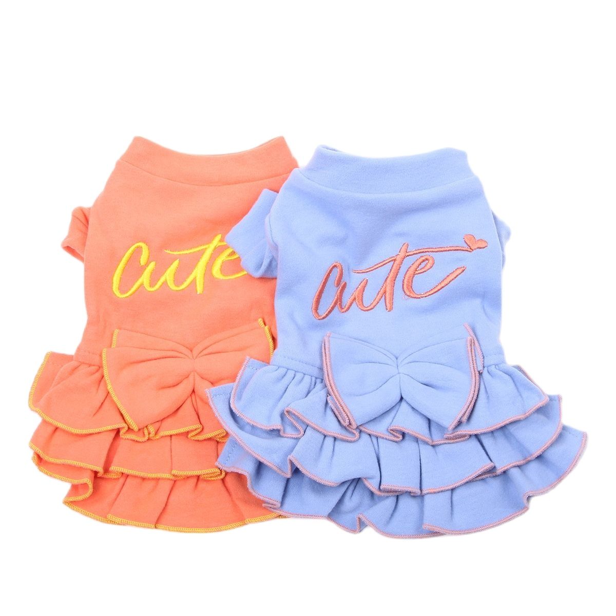 】 '、 、;【 Váy Chó mèo công chúa chó con Áo Hoodie chải váy đàn hồi dễ thương thiết kế nơ 6 kích cỡ 2 màu