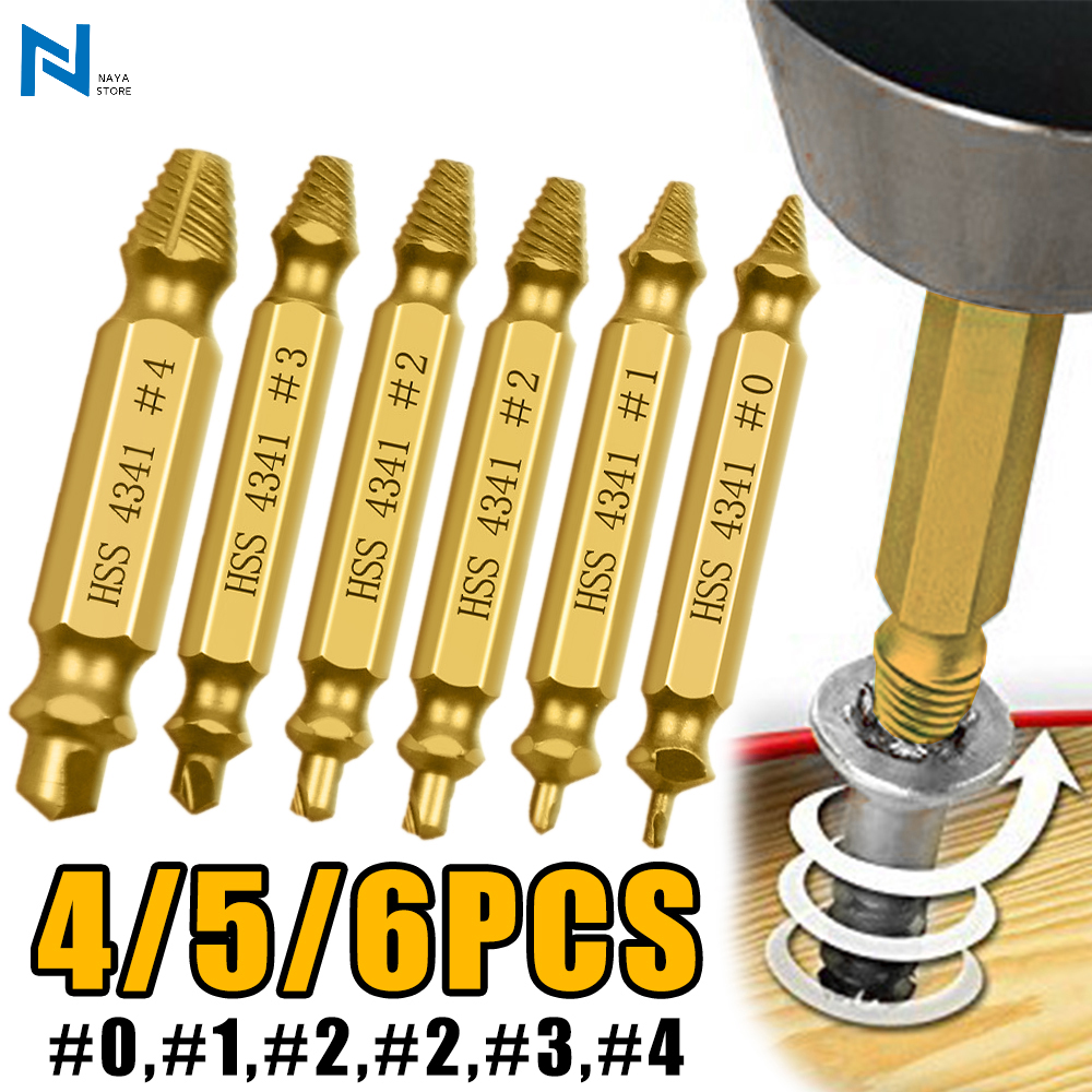 Naya bộ 6 mũi khoan tháo vít bị hỏng, dụng cụ tháo gỡ bu lông vít bị hỏng bị tước dụng cụ phá dỡ dễ dàng lấy ra