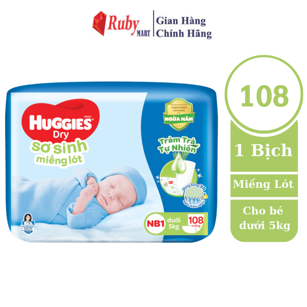 Miếng lót sơ sinh NB108 Huggies Dry Tràm Trà Tự Nhiên