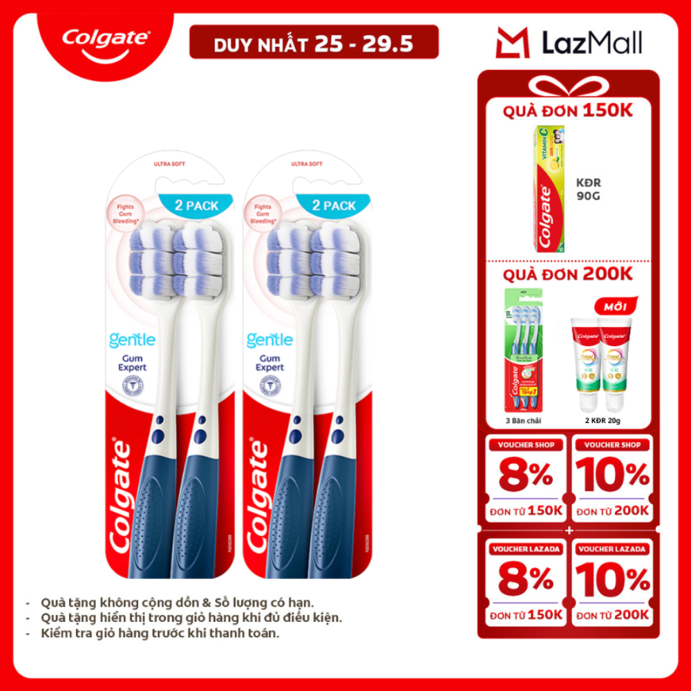 [Chỉ 25-29.5_X2 Voucher giảm 20%] Bộ 4 Bàn chải Colgate Gentle Gum Expert lông dày siêu mềm, ôm sát nướu, giảm chảy máu nướu