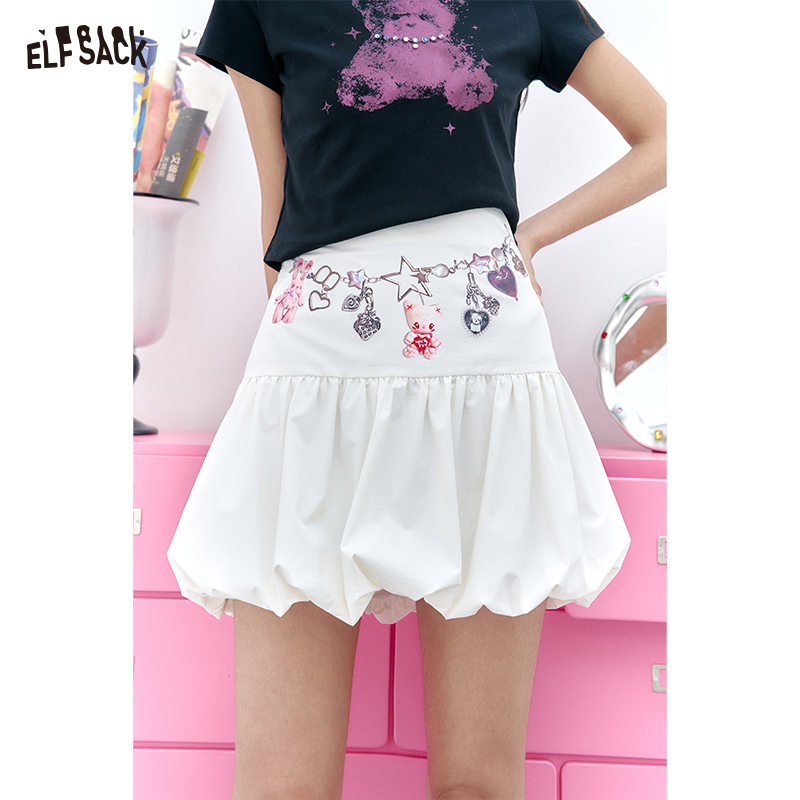 ELFSACK Summer New Arrivals Sweet High Waisted White Floral Bud Chic Skirt For Women ราคา 1,525 บาท*ส่งฟรี