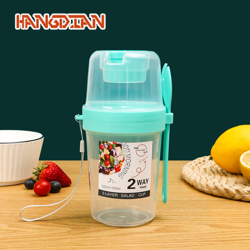 HANGDIAN Portable Double-Layer Salad Cup with Spoon, Leak-Proof Food Container for Office and On-the-Go ราคา 86 บาท*ส่งฟรี