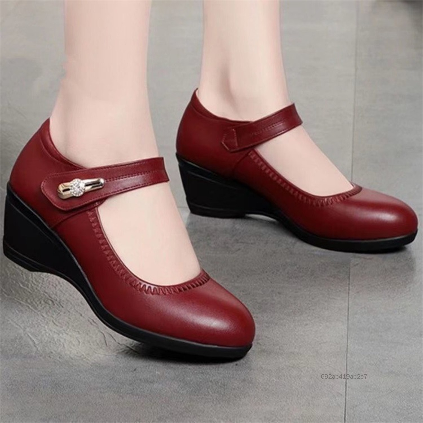 Nữ Da PU Mềm Giày Da PU Màu Bít Mũi Chun Gót Cho Tiệc Cưới Phòng Khiêu Vũ eWalker-VN