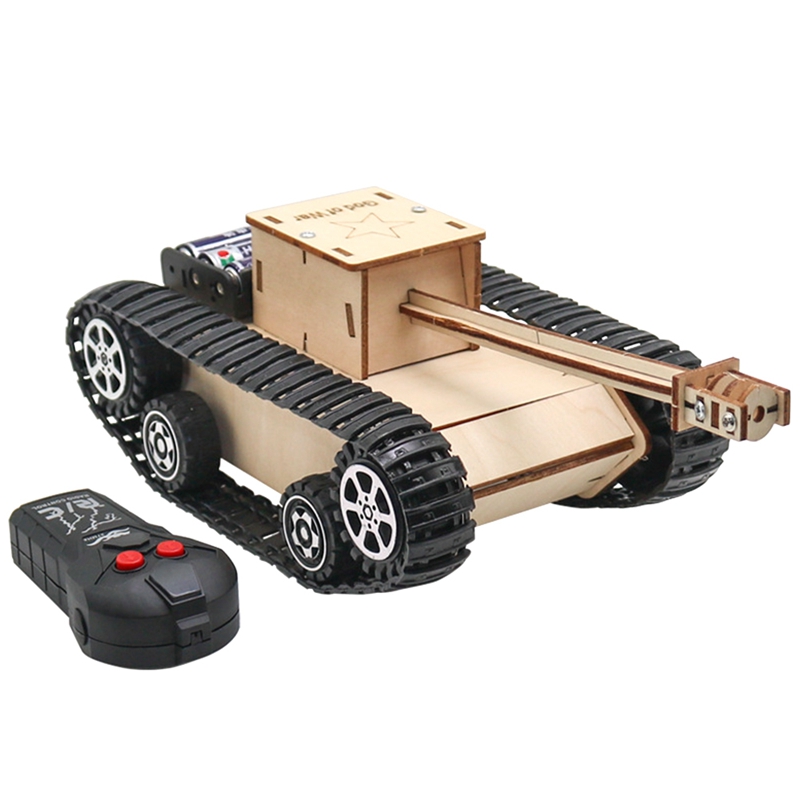 xieyan1-DIY Wooden Kids Science Experiment Kits-Remote Control Off Road Tracked Tank , Electric Motor Building Project for Kids Easy to Use