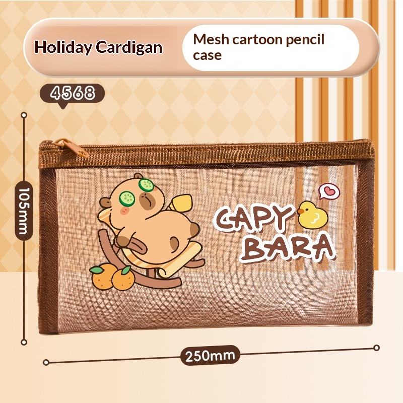 PaulWeekend การ์ตูน Capybara กล่องดินสอแบบตาข่ายความจุมากกระเป๋าเครื่องเขียนสำหรับนักเรียนกล่องดินสอโปร่งใสน่ารัก