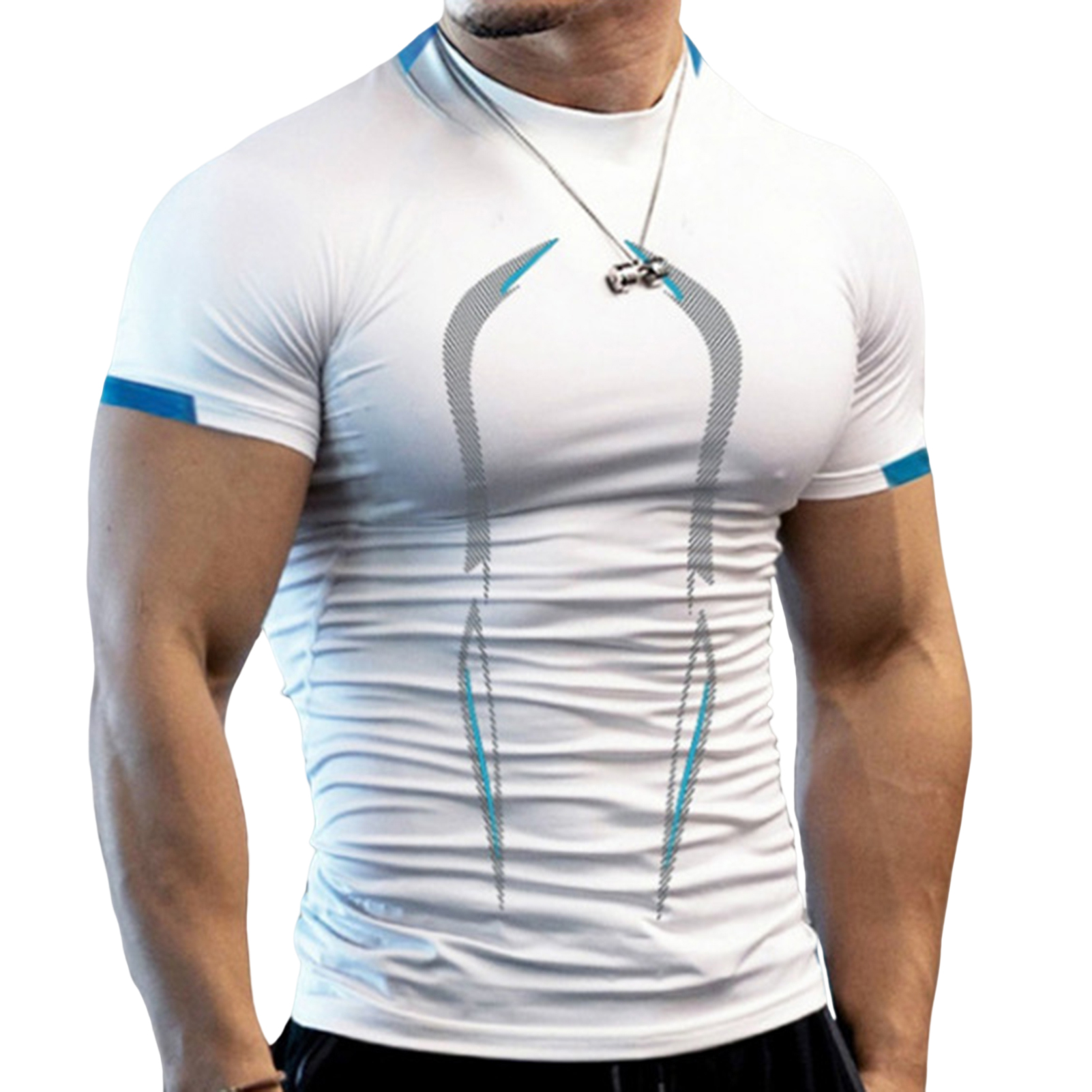 Dece Flor Half High Collar Short Sleeve Printing Stitching Men T-shirt Summer Running Compression T-shirt Streetwear Pullover Top Printing - 1