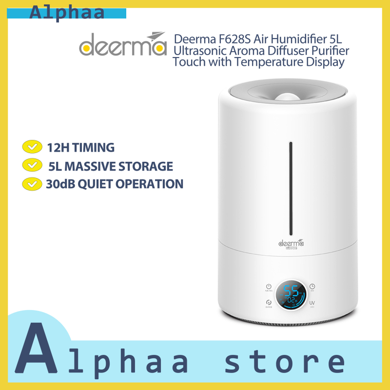 Deerma F628S Air Humidifier 5L Ultrasonic Aroma Diffuser Purifier Touch with Temperature Display, White Singapore