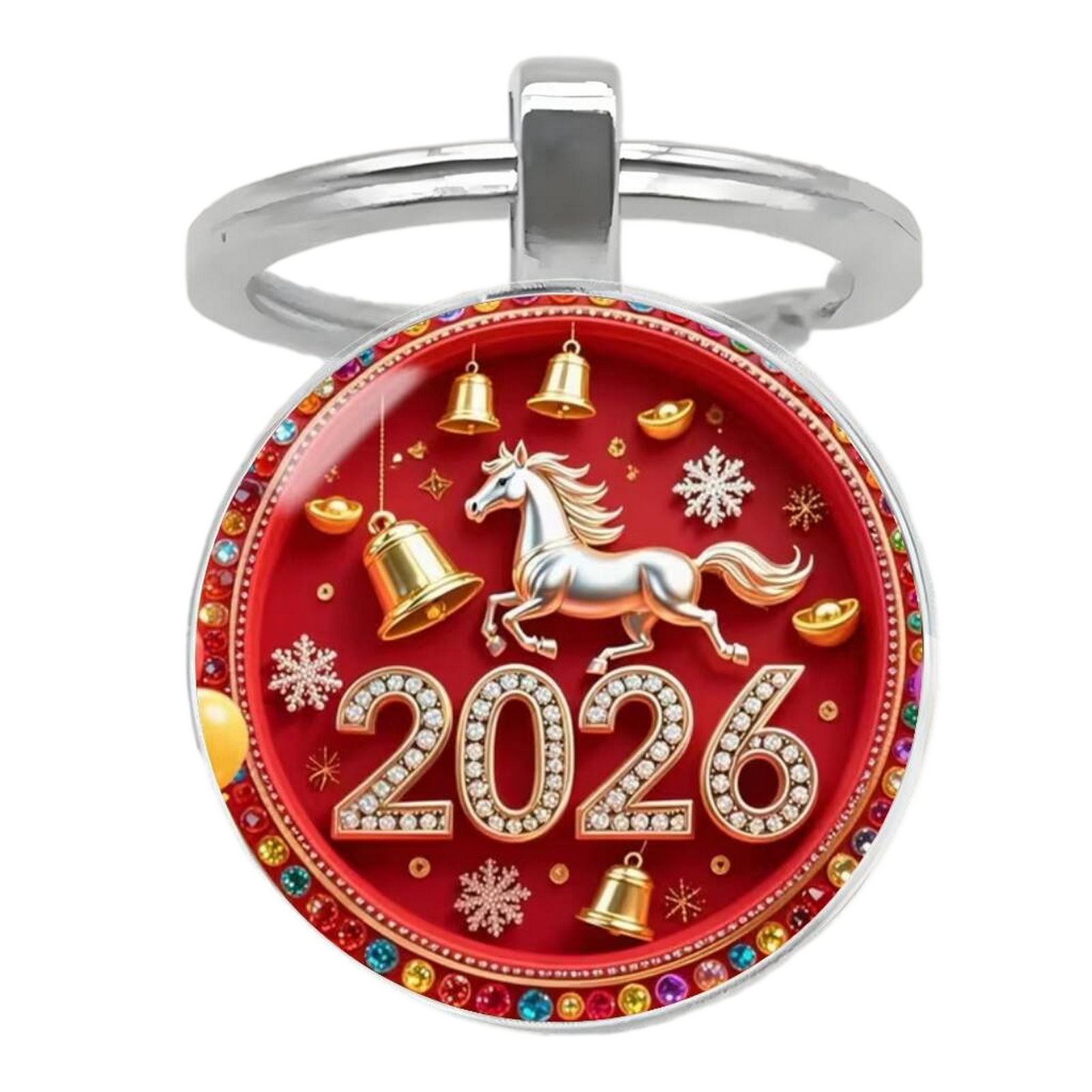 youlianba Portable Keychain Festive Red Keychain 2026 Year of Keychain with Bells – Lucky Zodiac Metal Pendant Compact Holiday Decoration Good Luck Charm - 4
