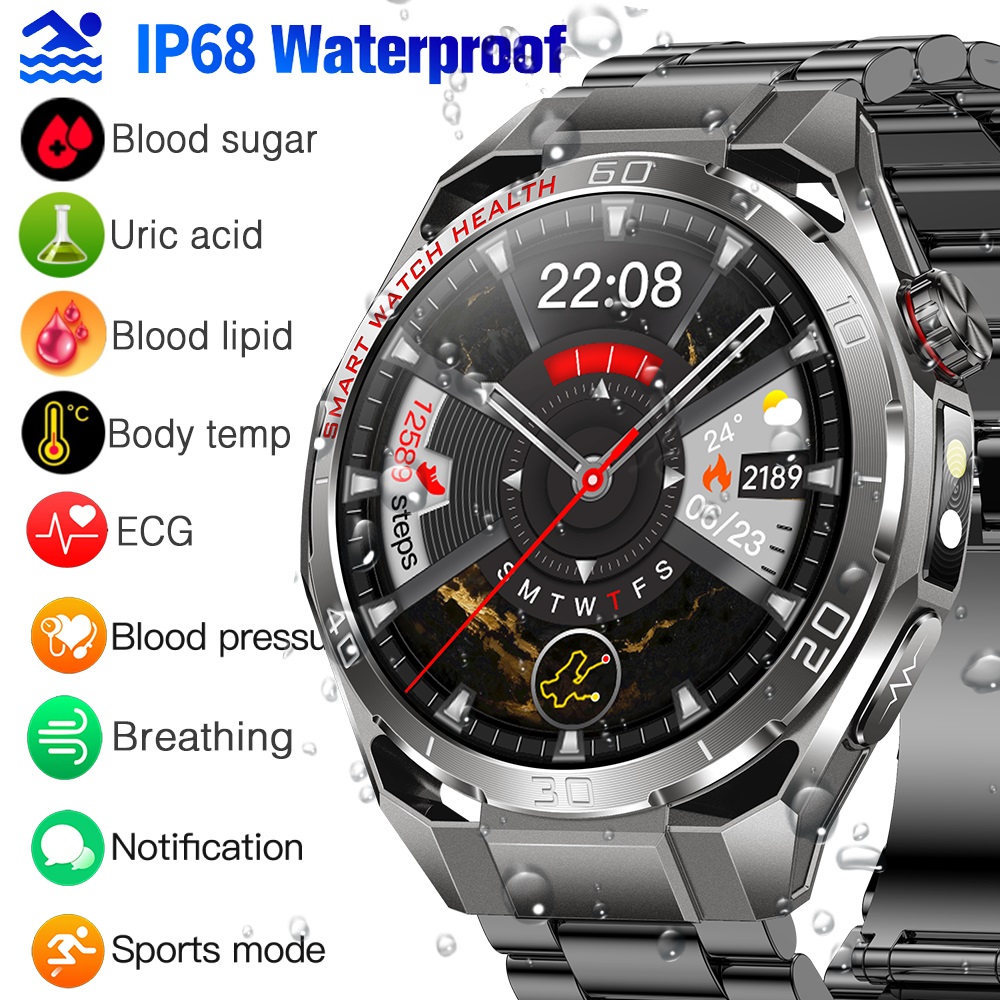Non Invasive Blood Glucose Smart Watch ECG Body Fat Blood Lipid Uric Acid Monitoring Smartwatch For Men Women Bracelet Bluetooth Call Waterproof Sport Fitness Tracker For Android And IOS ราคา 1,459 บาท*ส่งฟรี