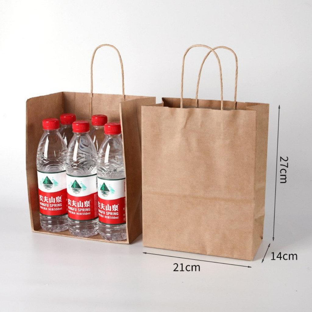 Kraft Paper Bag For Cups & Food - Eco-Friendly Takeaway Packaging Durable Sturdy & Grease-Resistant