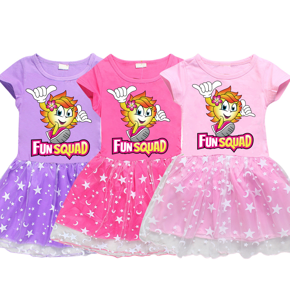 ZZOOI New Fun Squad Gaming Clothes Cotton Girls Casual Dresses Kawaii Lace Knee-Length Princess Dress Children Summer Costume Teenages ราคา  485 บาท*ส่งฟรี